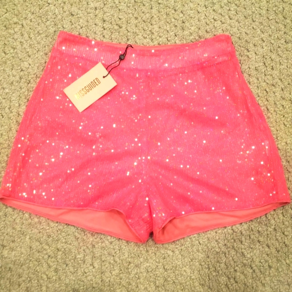 Misguided sequin hot pink shorts bnwt 6